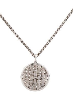 Effy Diamond Pendant Necklace Basketweave Sterling Silver 18” Chain